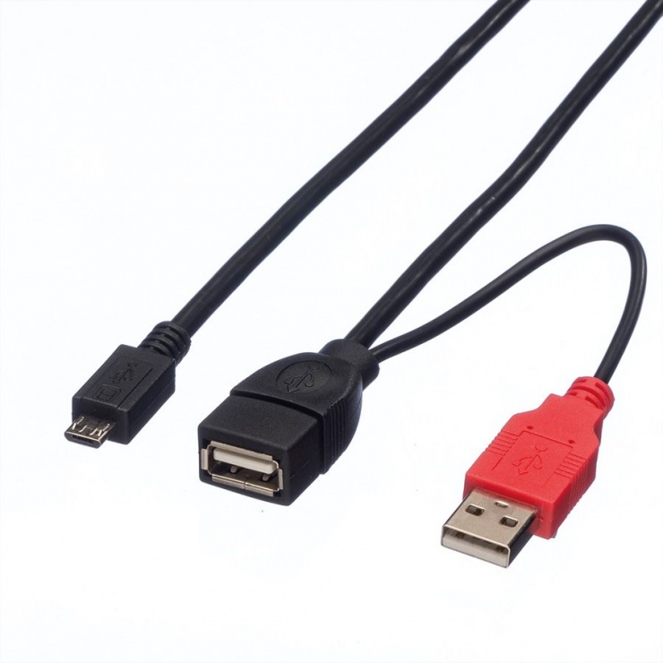 Cablu USB 2.0 in Y la USB-A T + micro USB-B T-T OTG, Roline 19.08.1009