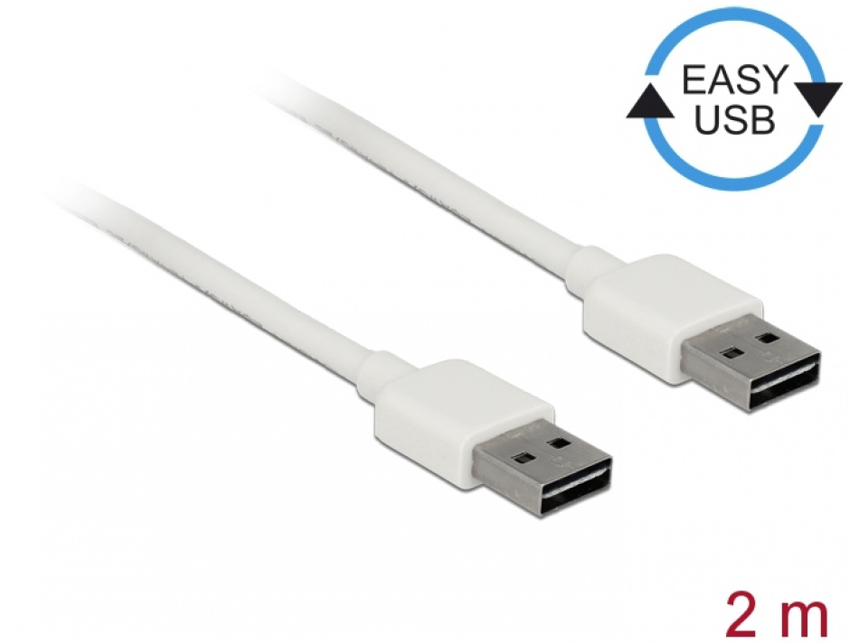 Cablu EASY-USB 2.0 tip A T-T 2m Alb, Delock 85194