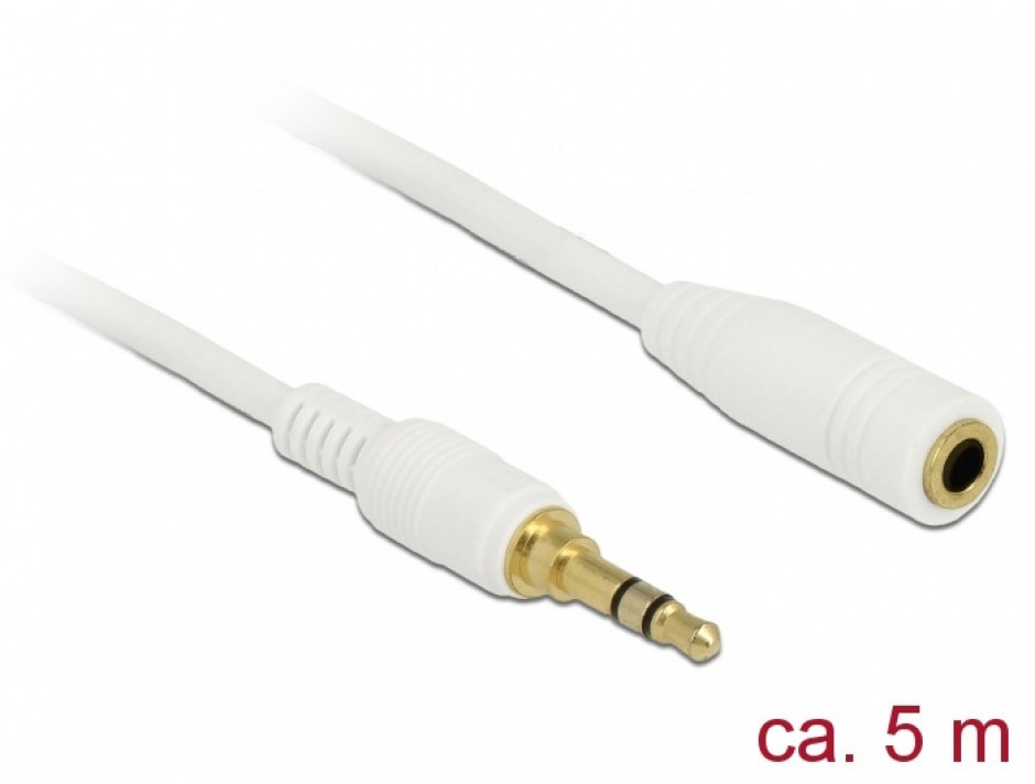 Cablu prelungitor audio jack 3.5mm (pentru smartphone cu husa) 3 pini T-M 5m Alb, Delock 85591
