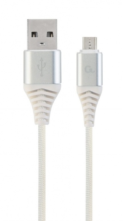 Cablu micro USB-B la USB 2.0 Premium Argintiu/Alb brodat 2m, Gembird CC-USB2B-AMmBM-2M-BW2