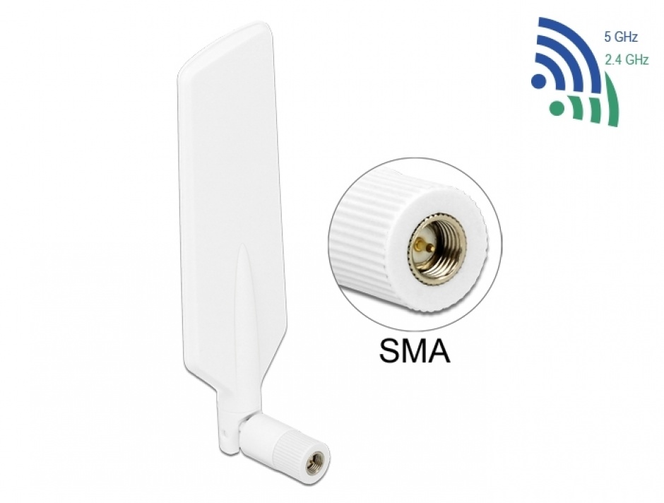 Antena LTE WLAN Dual Band SMA 1 ~ 4 dBi omnidirectional rotabil alb, Delock 12430
