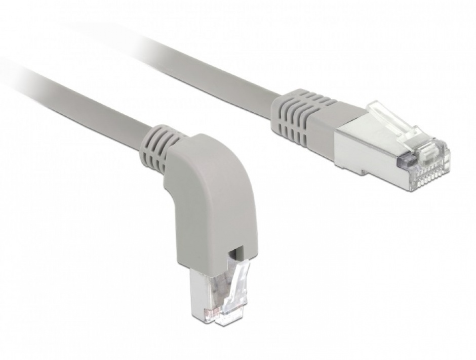 Cablu de retea RJ45 cat 6 S/FTP LSOH unghi jos/drept 0.5m Gri, Delock 85864