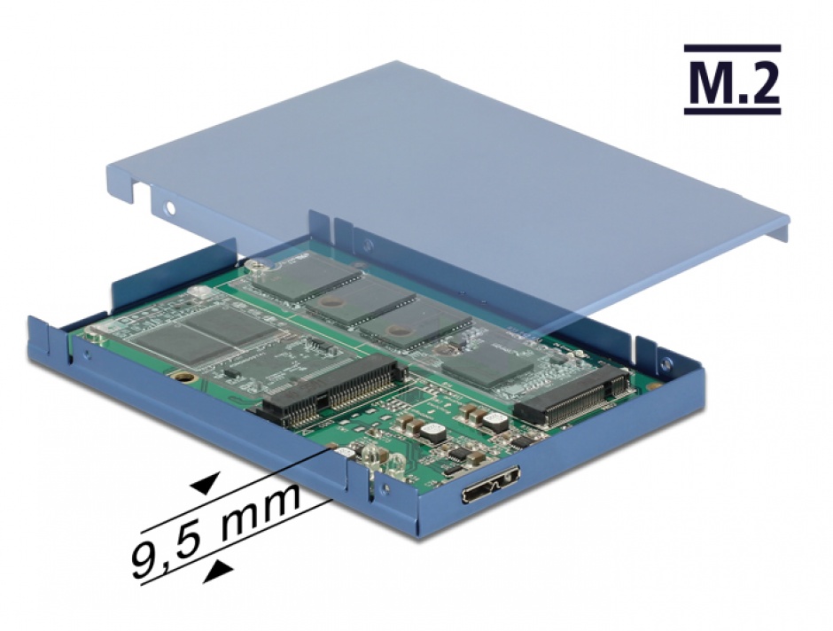 Convertor micro-B USB 3.1 la M.2 SSD key B + mSATA cu rack extern 2.5
