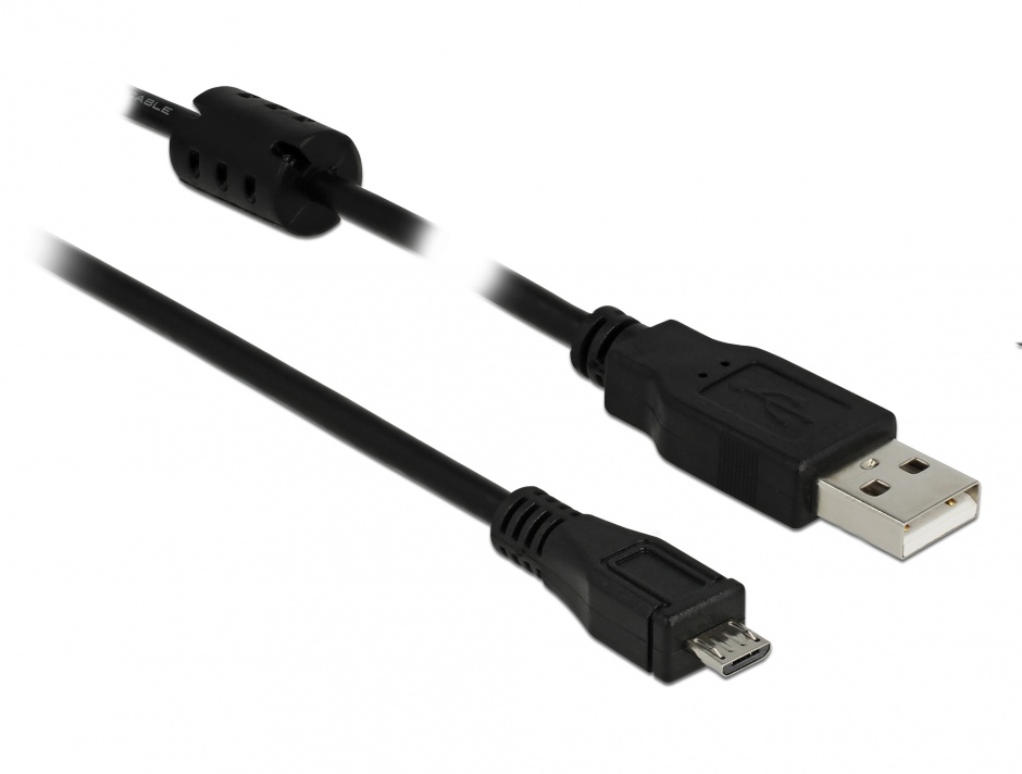 Cablu micro-B USB 2.0 la USB-A T-T 1m Negru, Delock 82299