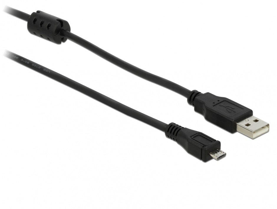 Cablu USB 2.0 la micro USB-B 2m Negru, Delock 82335