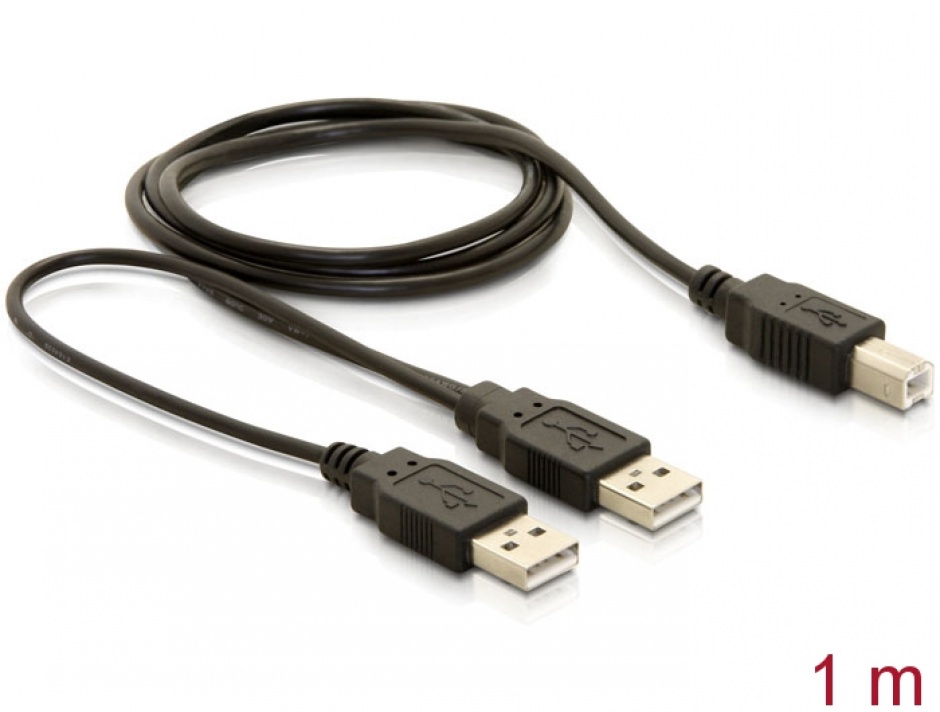 Cablu USB 2.0 Y alimentare 2 x USB tip A la USB tip B T-T 1m, 82394