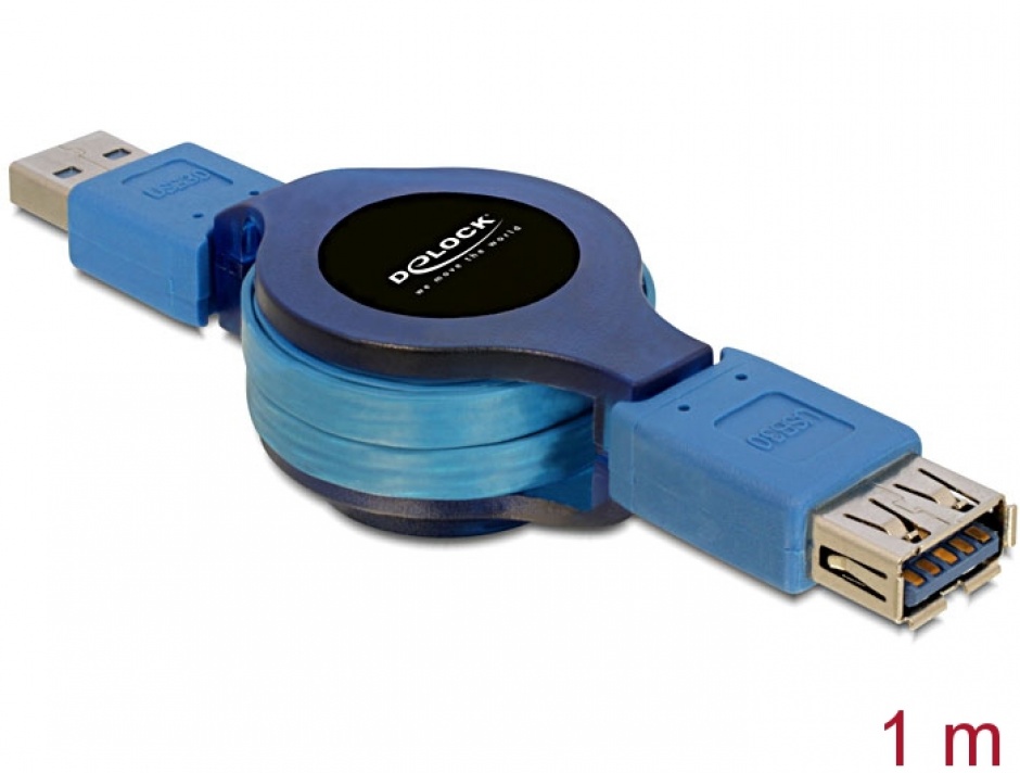 Cablu prelungitor USB 3.0 retractabil T-M 1m, Delock 82649