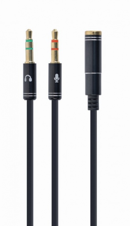 Cablu stereo jack 3.5mm 4 pini la 2 x jack 3.5mm casca + microfon M-T 0.2m, Gembird CCA-418M