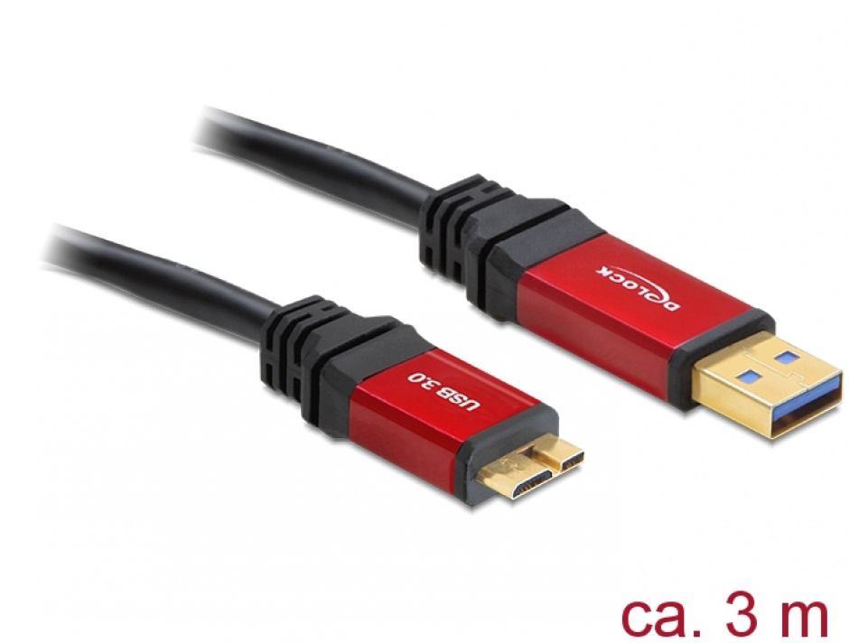 Cablu USB 3.0 la micro USB-B T-T 3m Premium, Delock 82762
