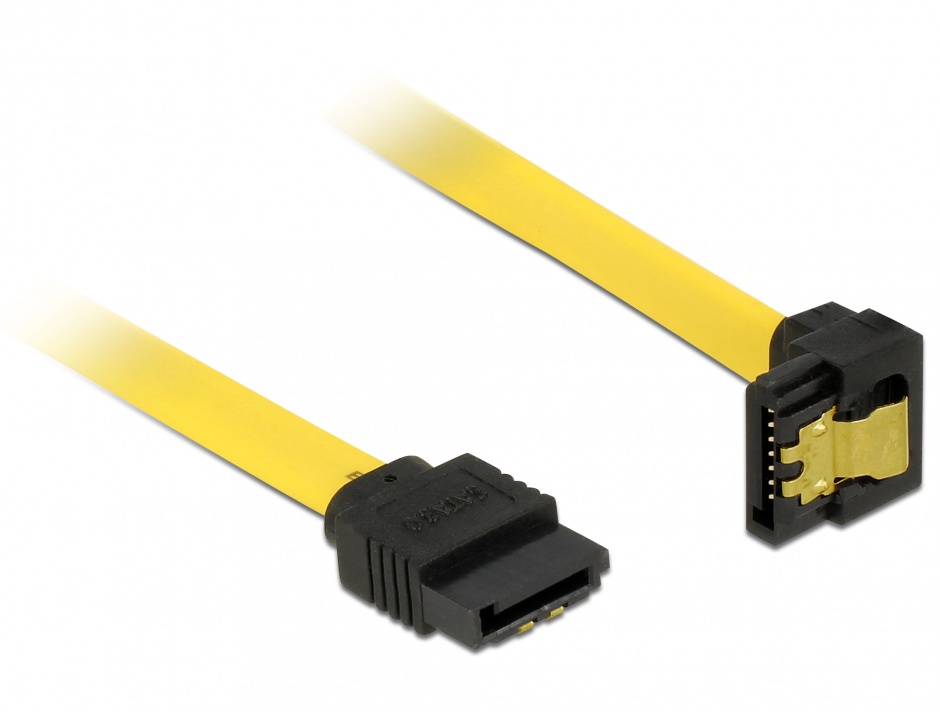 Cablu SATA III 6 Gb/s unghi jos-drept, clips metalic 10 cm, Delock 82798