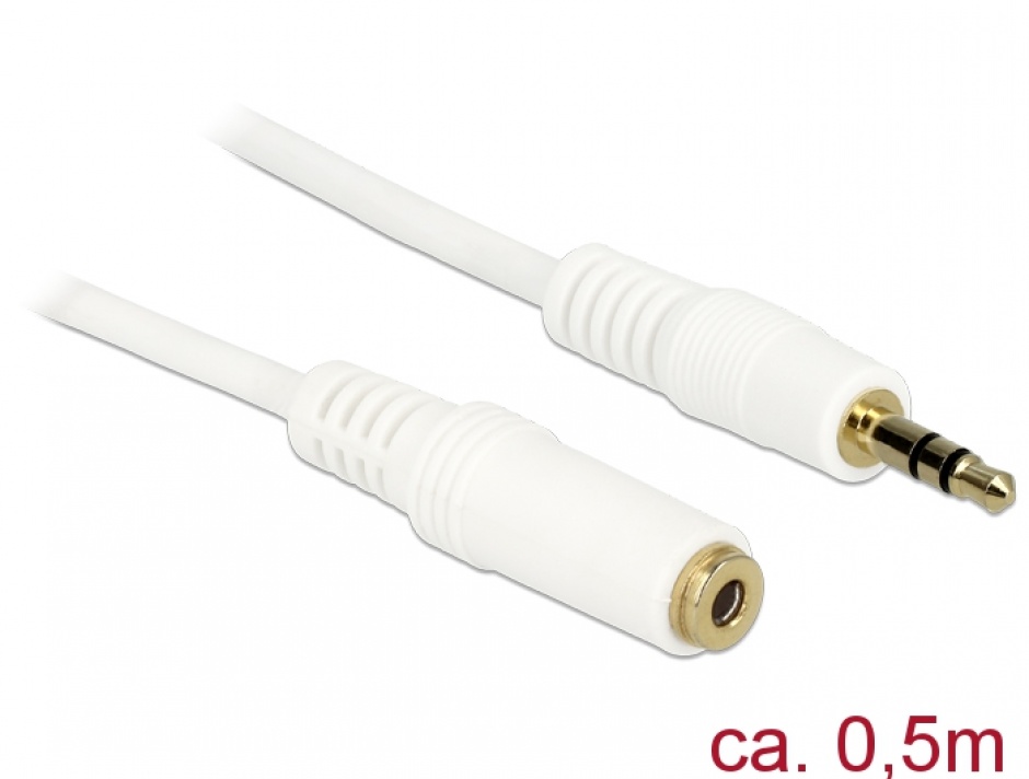 Cablu prelungitor audio jack 3.5mm 0.5m Alb, Delock 83763
