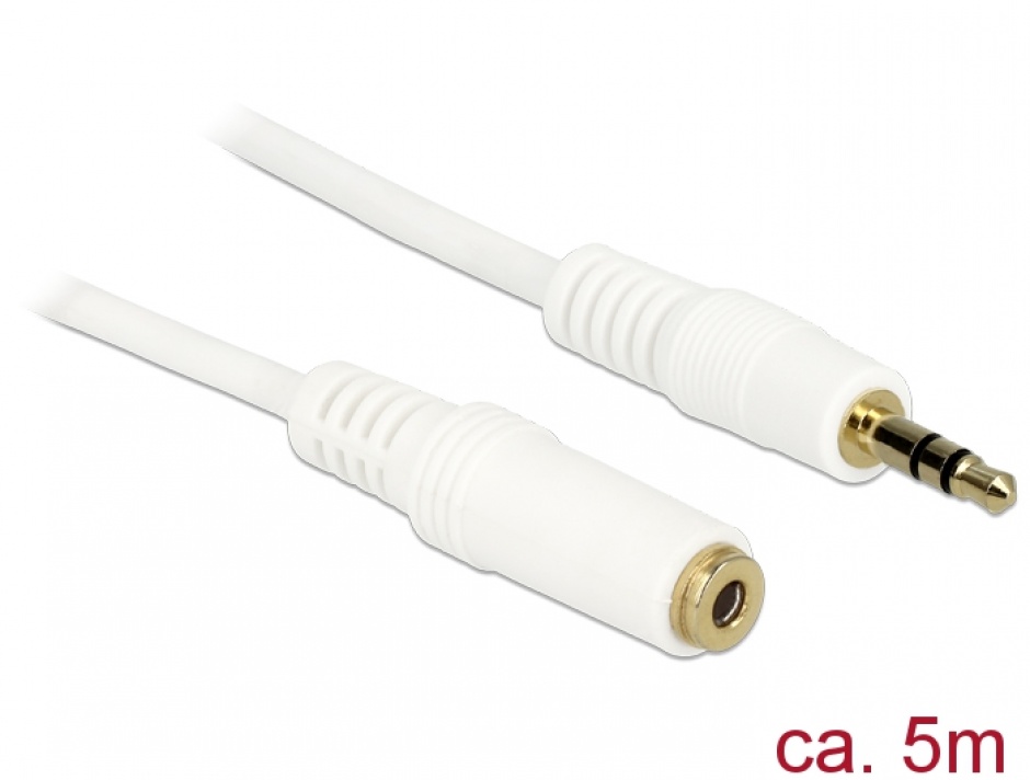 Cablu prelungitor audio jack 3.5mm 5m Alb, Delock 83771