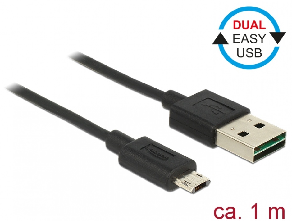 Cablu EASY-USB 2.0 tip A la EASY-USB 2.0 tip Micro-B T-T Negru 1m, Delock 83844