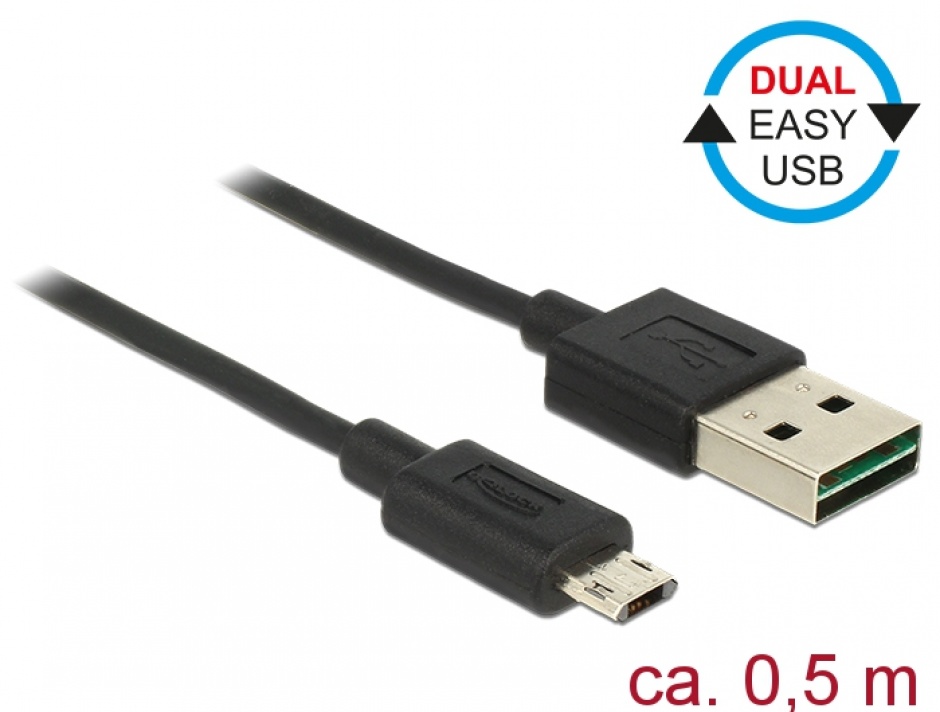 Cablu EASY-USB 2.0 tip A la EASY-USB 2.0 tip Micro-B T-T Negru 0.5m, Delock 83845