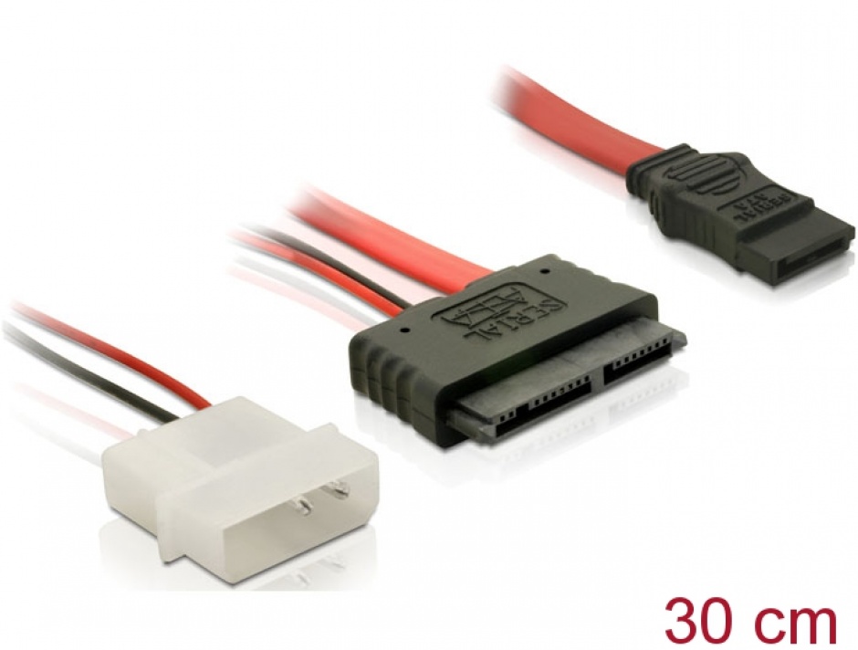 Cablu Micro SATA la alimentare 2 pini Molex 5V + SATA 30cm, Delock 84384