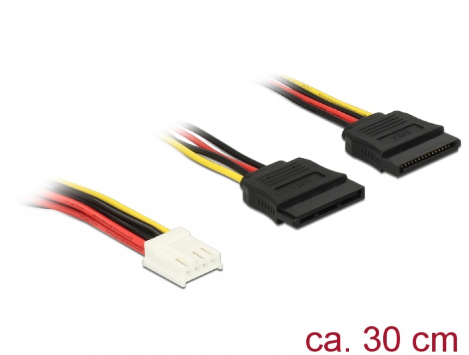 Cablu de alimentare Floppy 4 pini la 2 x SATA 15 pini 30cm, Delock 84859
