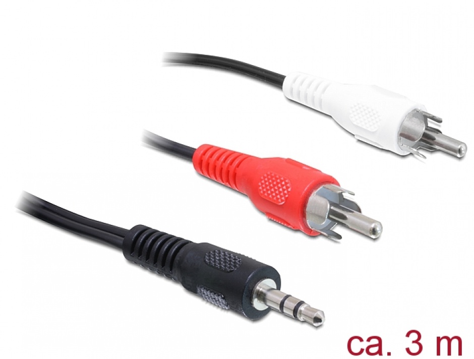 Cablu audio Jack 3.5mm la 2 x RCA 3m, Delock 84942
