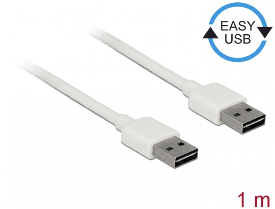 Cablu EASY-USB 2.0 tip A T-T 1m Alb, Delock 85193