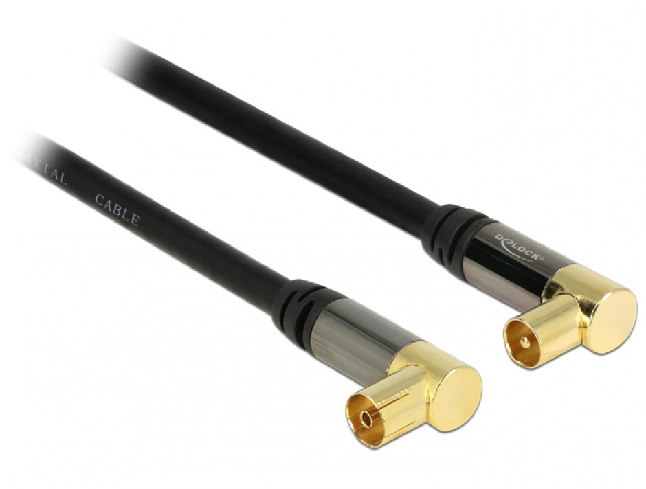 Cablu prelungitor antena IEC Plug la IEC Jack RG-6/U 1m unghi Negru, Delock 88781
