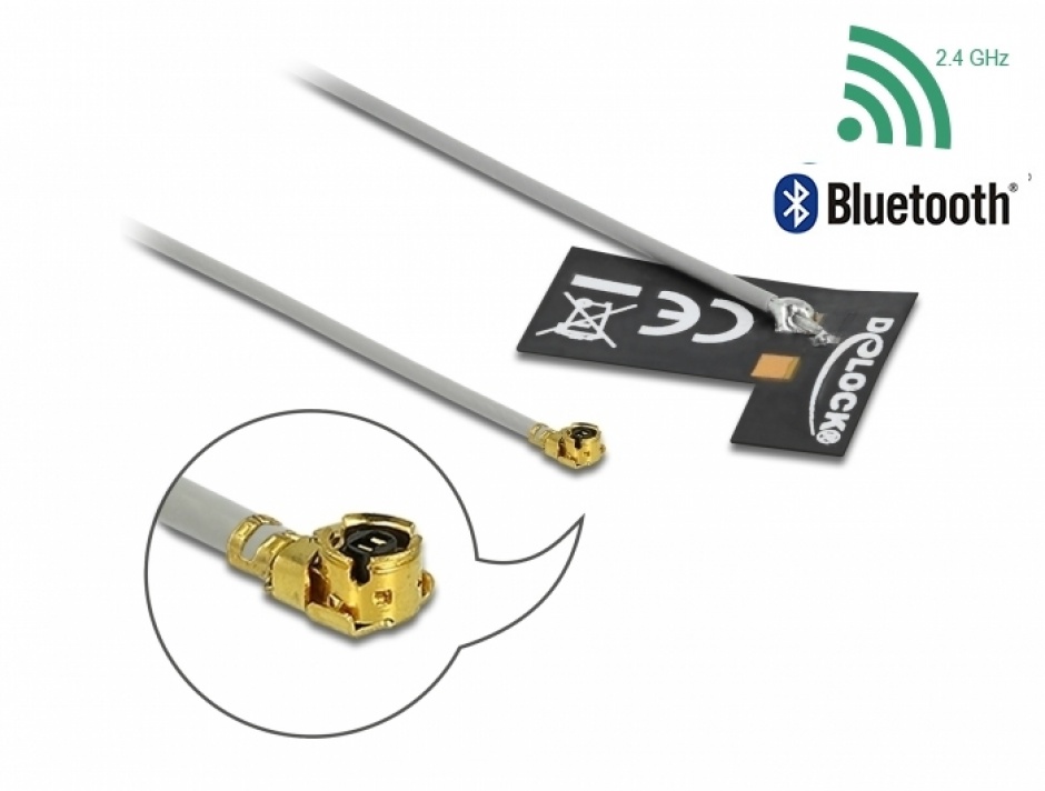 Antena interna WLAN 802.11 b/g/n MHF(R) I plug 2 dBi 1.13 10 cm FPC, Delock 12693