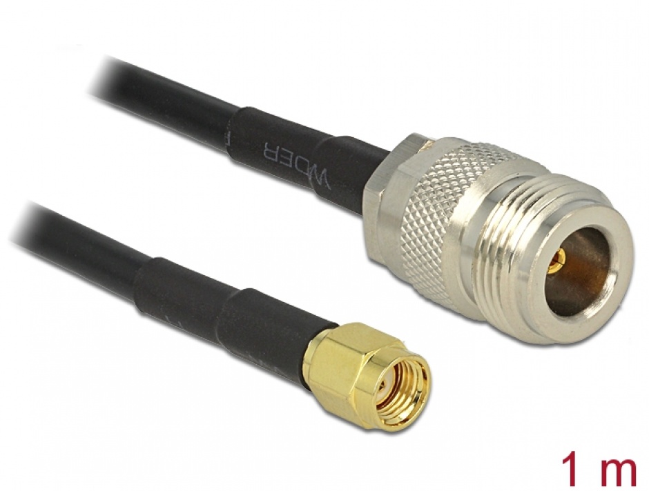 Cablu RP-SMA plug la N jack LMR195 1m, Delock 88684