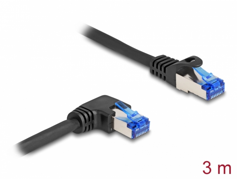 Cablu de retea RJ45 Cat.6A SFTP LSOH drept/unghi 90 grade dreapta 3m Negru, Delock 80224