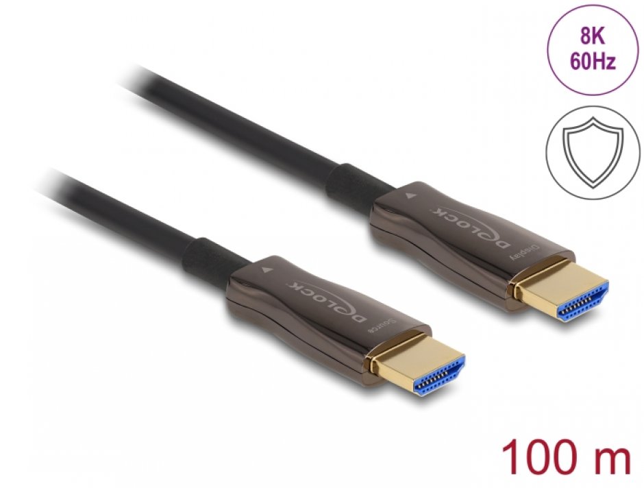 Cablu activ optic HDMI 8K60Hz/4K144Hz cu protectie metalica T-T 100m, Delock 86080