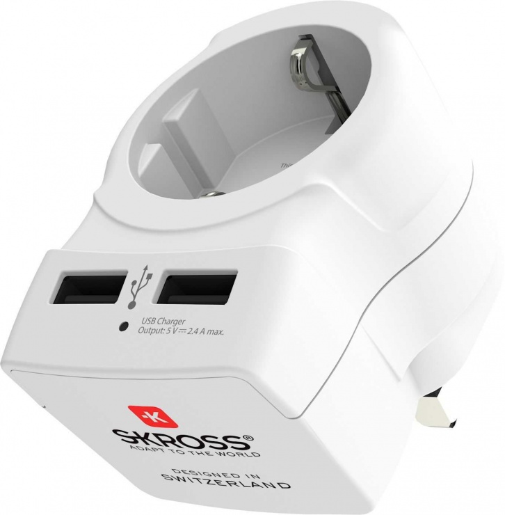 Adaptor priza Europa/Schuko la UK + 2 x USB-A, Skross 1.500280