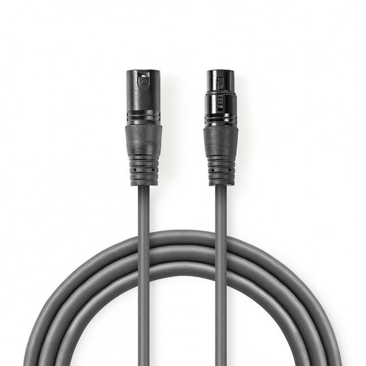 Cablu audio prelungitor XLR 3 pini T-M 0.5m, Nedis COTH15010GY05