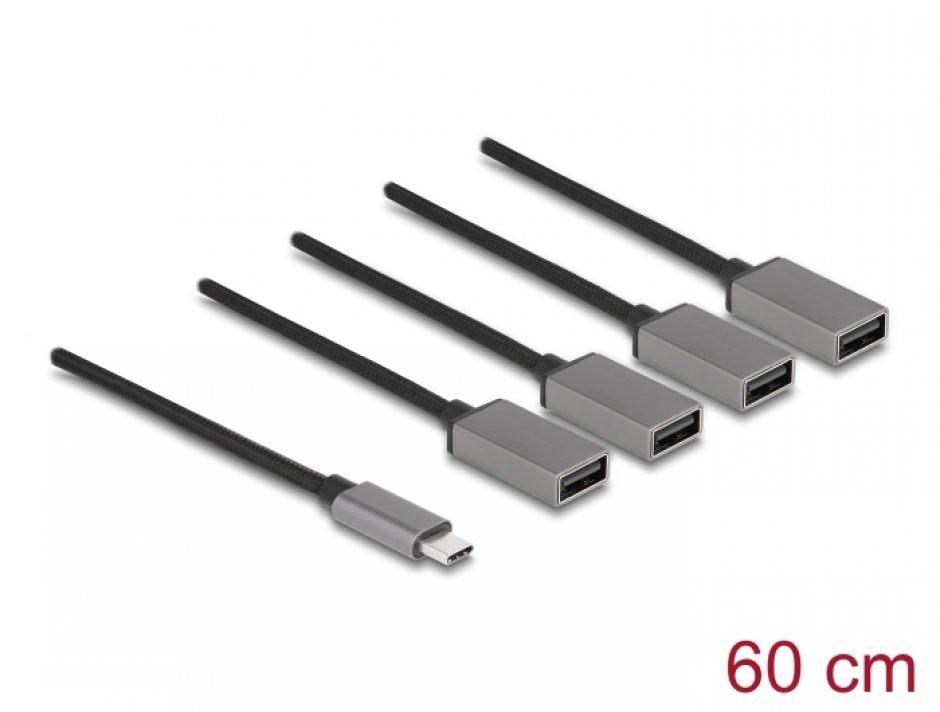 HUB USB type C la 4 x USB-A 0.6m, Delock 64210