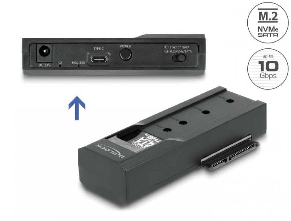 Convertor USB type C la SSD M.2 NVMe sau SATA, Delock 64253