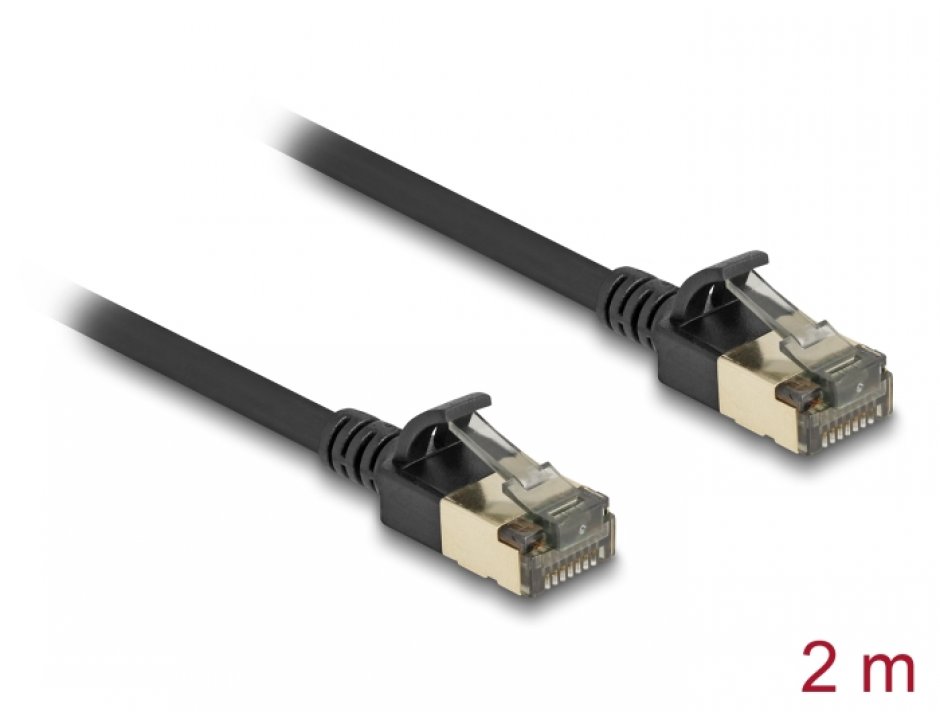 Cablu de retea RJ45 Cat.8.1 FTP Slim Pro 2m Negru, Delock 80340