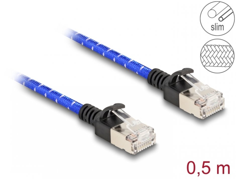 Cablu de retea RJ45 Cat.6A FTP Slim brodat 0.5m, Delock 80376